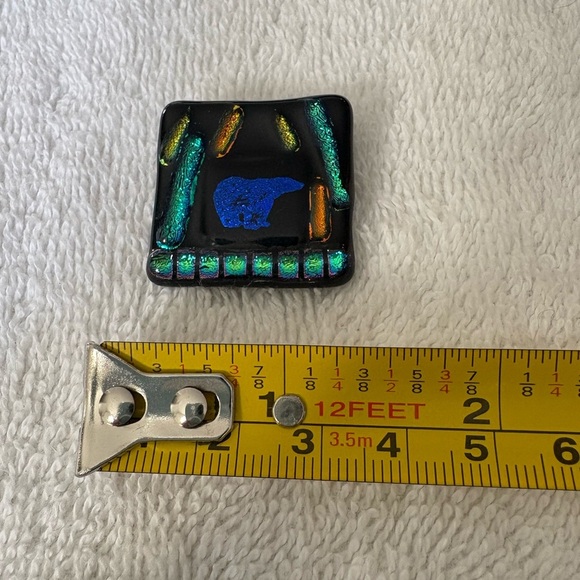 Dichroic Fused Glass Polar Bear And Northern Lights Brooch Pendant - Picture 3 of 6